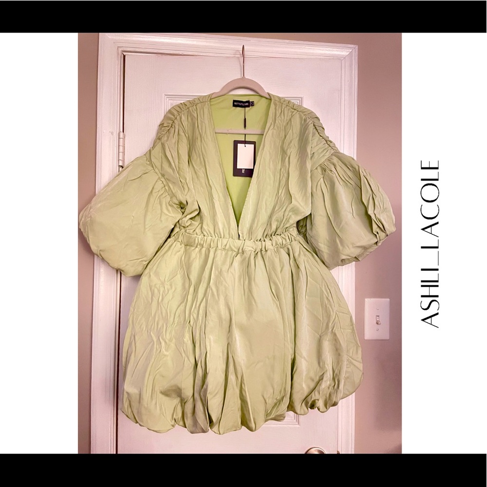 Pretty Little Thing Lime Puff Sleeve Dress Size 8